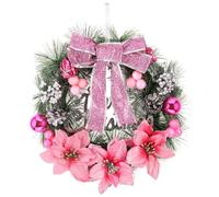 SUPVOX Couronne de noël Joyeux noël pin Baies Poinsettia Bow Ball Suspendus décor Porte Avant Maison Mur fenêtre Partie décoration Pendentif (Rose) 30 cm