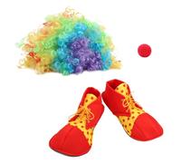 SUPVOX Déguisement Clown Adulte Postiche Colorée, Nez en Mousse et Chaussures Clown Taille Unique, Accessoires de Spectacle pour Halloween, Fêtes Costumées et Carnaval