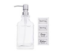 SUPVOX Distributeur de Savonnette Liquide en Verre Design Vintage Pompe en Acier Inoxydable, 2 Pièces, 300 Ml, Compact et Léger, pour Décoration D'hôtel ou Voyage