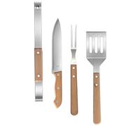 SUPVOX Ensemble D’ustensiles pour Barbecue 4 Pièces en Acier Inoxydable avec Manches en Bois de Hêtre, Kit Complet pour Cuisson Grill, Camping et Pique-niques, Comprenant Spatule,