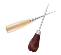 SUPVOX Ensemble de 2 Poinçons à Tisser en Métal Manche en Bois Naturel, Outil de Couture Vintage pour Travail du Cuir, Perforation Ronde, Kit Polyvalent pour Maroquinerie et Bricolage