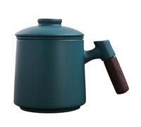SUPVOX Ensemble de 3 Mugs à Infusion en Céramique 400 Ml avec Anse en Bois et Couvercle Vert, Tasse à Thé avec Infuseur Intégrée, Service à Café et Lait pour Maison, Bureau et Restaurant