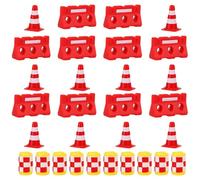 SUPVOX Ensemble de 30 Jouets de Signalisation Routière pour Garçon et Filles - 10 Mini Cônes Rouges, 10 Barrières Hydraulique Rouges, 10 Seaux Antichocs Jaunes en Plastique - Accessoires