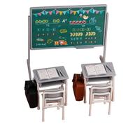 SUPVOX Ensemble de mobilier Scolaire pour Maison de poupée - Accessoires Miniatures pour Maison de poupée Comprenant des pupitres, des chaises, Livres, Un Tableau Noir et Un Cartable pour la