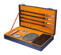 SUPVOX Ensemble Pinceaux Calligraphie 10 Pièces Pierre à Encre Portable, Pinceaux D’écriture Professionnels en Poils Naturels, Coffret Bleu pour Dessin et Entraînement Artistique