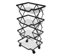 SUPVOX Étagère à Quatre Niveaux en Acier Carbone Noir roulettes, Pliable et Stable, Design Multifonctionnel pour Rangement Pratique Cuisine et Salon