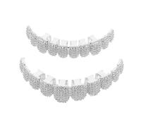Supvox Grills dentaires pour costumes d'Halloween, décoration de dents en strass pour la mâchoire supérieure et inférieure - 10 dents complètes - Bijou hip-hop pour fête, cosplay et look rappeur
