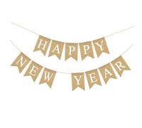 SUPVOX Guirlande Décorative en Lin 1,5 M, Fanions Drapeaux du Nouvel An Suspendus, Bannière Joyeuses Fêtes pour Décoration Intérieure et Extérieure, Décoration de Fête Créative et