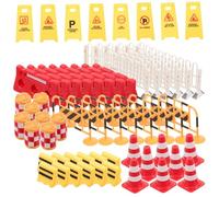 SUPVOX Jouets De Panneaux De Signalisation Routière pour Garçon Et Filles 62 Pièces Miniature Barrage Routier Enseignement Éducatif Jeu De Simulation Scène De Circulation Modèle Pédagogique