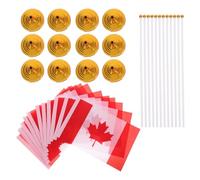 SUPVOX Lot de 12 Set de Mini Drapeaux Canadiens 14x21 Cm en Polyester avec Hampe Plastique 30 Cm et Socle Rond, Décoration de Bureau et Fête Canadienne, Petits Drapeaux de Table Stables