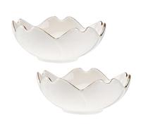 SUPVOX Lot de 2 Bols à Sauce en Céramique Blanche Bord Doré, Petite Assiette Décorative de Fleur de Cerisier, Plat à Sauce pour Condiments, Barbecue, Pique-niques Cuisine