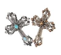 SUPVOX Lot de 2 Broches à Vêtements Vintage en Alliage de Zinc, Croix Dorée et Argentée Bleue avec Pierres Brillantes, Épingles Décoratives pour Femme, Accessoires Mode pour Pull, Châle