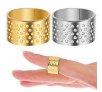 SUPVOX Lot de 2 Dés à Coudre en Métal Épais, Protections pour Doigts en Or et Argenté, Surface Texturée Antidérapante, Accessoires Couture Main pour Broderie et Matelassage, Outils