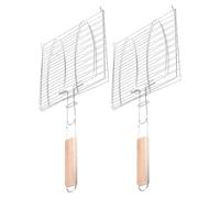 SUPVOX Lot de 2 Paniers à Griller pour Barbecue en Fil de Fer Poignées en Bois, Grille à Poisson et Viande, Accessoire Extérieur pour Camping et Pique-niques, Surface Polie Sécurisée,