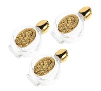 SUPVOX Lot de 3 Bouteilles d'eau Bénite en Verre Relief, 2ème Taille Dorée, Réutilisables, Décoratives pour Fêtes et Présents Mariage, Contenant Vide pour Eau Bénite Chrétienne, Flacons