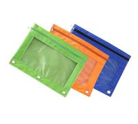 SUPVOX Lot de 3 Pochettes à 3 Anneaux Détachables pour Classeur en Tissu Oxford, Trousse Transparente pour Crayons Fermeture Éclair, Format Standard, Couleurs Orange, Bleu Roi et Vert,
