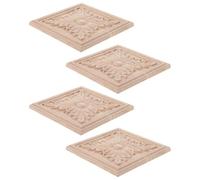 SUPVOX Lot de 4 Appliques en Bois Sculpté Soi-même, Incrustations Décoratives Carrées 10x10 Cm, Bois Massif Naturel, Panneau Décoratif pour Meubles, Rénovation Intérieure, Décoration