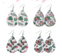 SUPVOX Lot de 4 Paires de Boucles D’Oreilles Pendantes en Cuir Motif Flamant Rose et Feuille de Monstera Bijoux Décontractés pour Femmes et Filles Accessoires Légers pour Fête et Usage