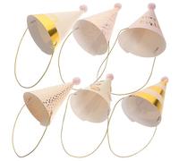SUPVOX Lot de 6 Chapeaux d'anniversaire Décoratifs pour Adultes et Garçon et Filles Chapeaux de Fête en Papier Pompons Colorés Motifs Paillettes et Rayures Dorées Accessoires Festifs