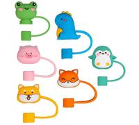 SUPVOX Lot de 6 Embouts en Silicone pour Pailles Réutilisables, Chapeaux de Paille Anti-poussière, Motifs Animaux, Colorés et Légers, Accessoires pour Boissons et Bubble Tea