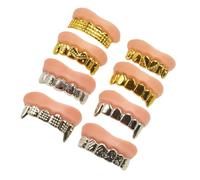 SUPVOX Lot de 8 Dents Factices d'halloween en PVC, Plaquées Or et Argenté, Styles Mixtes de Dents de Zombie Amusantes, Accessoires pour Fête Costumée et Cosplay, Jouets Blagues