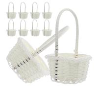 SUPVOX Lot de 8 Paniers en Rotin Tissé la Main Panier de Rangement Oval Blanc à Poignée Multifonction pour Décoration Maison Bureau et Rangement Fruits Légumes Style Champêtre