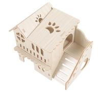 SUPVOX Maisonnette en Bois Beige pour Cochon d'Inde et Petit Lapin, Maison à Deux Niveaux avec Espace Sommeil et Cachette Privée, comme Présent pour Familles Élevant Hamsters