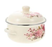 SUPVOX Marmite en Émail 18 Cm Couvercle, Casserole Vintage à Double Poignée, Pot Multifonction pour Soupe et Ragoût, Casserole Délicate Résistante Haute Température, Accessoire la