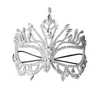 SUPVOX Masque Vénitien du Soir Demi-Visage en Métal Argenté Orné de Cristaux Masque de Bal Masqué pour Femme Accessoire de Costume de Reine pour Mariage et Réveillon du Nouvel An