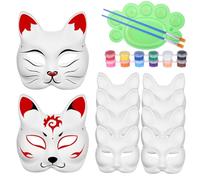 SUPVOX Masques À Colorier En Papier Chat 10 PièCes Avec 12 Couleurs De Peinture Palette Et Pinceaux Inclus Pour ActivitéS CréAtives Enfants FêTes D'Anniversaire Et Halloween