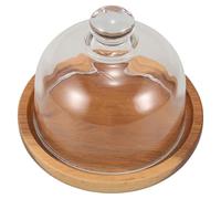 SUPVOX Mini Présentoir à Gâteaux en Bois D’acacia avec Dôme en Verre Transparent 8,5 Cm, Plateau à Dessert Compact pour Cupcakes et Mini-pâtisseries, pour Banquets, Cafés et Maison