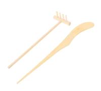 SUPVOX Mini Râteau de Jardin Zen en Bois Naturel 4 Dents Aiguille en Bambou Ensemble de 2 Outils de Jardin Zen pour Bac à Sable Accessoires Décoratifs pour Relaxation et Contemplation