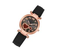 SUPVOX Montre à Quartz pour Femme Cœur Décontractée Cuir Grainé Noir Bracelet Féminin Mode Romantique Poignet Accessoire Élégant