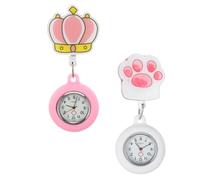 SUPVOX Montres pour Infirmières en Silicone Phosphorescent Lot de 2 Montres de Poche à Clip Motifs Blanc Pied et Rose Couronne Mouvement Quartz Précis pour Étudiants et Professionnels