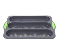 SUPVOX Moule Trois Compartiments en Silicone Souple, Plaque de Cuisson Antiadhésive à Fond Géométrique, Poignée Verte Ergonomique, Lavable et Adapté la Cuisson de Baguettes Françaises,