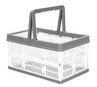 SUPVOX Panier de Rangement Poignée Blanche en Plastique PP Pliable | Organisateur de Collations, Panier D’appoint Robuste et Ventilé, pour Coffre de Voiture, Pique-niques