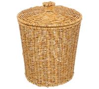 SUPVOX Panier de Rangement Rond en Imitation Rotin Tressé avec Couvercle, Corbeille à Papier Multifonctionnelle pour Chambre et Salon, Conteneur Décoratif sans Peinture, Usage