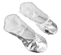 SUPVOX Pantoufles de Danse Classique Garçon et Filles Taille 34 en Cuir PU Argenté Semelle Fendue Antidérapante en Daim Chaussures de Yoga et Ballet pour Cours de Danse Gymnastique et
