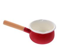 SUPVOX Petit Pot à Lait en Émail 15 Cm Rouge Double Bec Verseur, Casserole Antiadhésive Multifonction Poignée en Bois, Ustensile Cuisine pour Lait, Soupe et Préparation Bébé