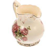 SUPVOX Pichet à Lait en Céramique 250 Ml Style Européen Rétro, Pot à Lait Dorure Fleurie « Reine Rose », Crémier Petit Poignée Ergonomique, pour Café, Sauces et Dressages Maison