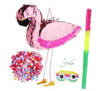 SUPVOX Piñata Flamant Rose pour Garçon et Filles Taille Unique Bâton et Bandeau, Décoration D’anniversaire Festive pour Fête D’anniversaire Fille, Kit Piñata à Remplir Confettis Colorés