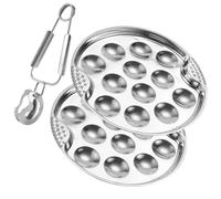 SUPVOX Plat à Escargots Inoxydable 12 Trous avec Pinces, Plateau de Cuisson pour Fruits de Mer, Service de Table Pratique Cuisine et Dégustation Française, Coffret Ustensiles la Cuisine