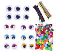 SUPVOX Pompons Chenille DIY Multicolores Yeux Mobiles Autocollants Lot Mixte Taille et Couleur Matériel Créatif pour Décorations Fête Halloween Noël Cure-Dents de Nettoyage Inclus