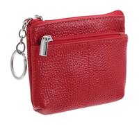 SUPVOX Porte-Monnaie en Cuir Véritable Rouge Petit Portefeuille Fin pour Femme avec Porte-Clés Intégré Pochette Ronde Zippée Organiseur de Cartes de Crédit et Porte-Monnaie Compact