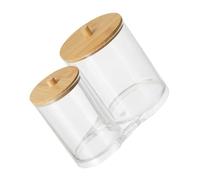 SUPVOX Porte-Tampon pour Coton-Tige Rond en Acrylique Couvercle Bambou Naturel, Compartiments Séparés, pour Salle de Bain Moderne et Voyage Pratique