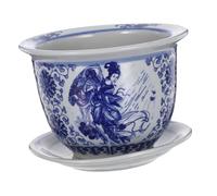 SUPVOX Pot Céramique Bleu et Blanc avec Drainage et Plateau Jardinière pour et Fleurs Design Floral Élégant pour Intérieur et Extérieur Modèle Polyvalent