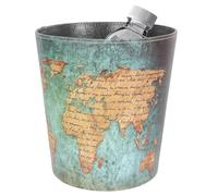 SUPVOX Poubelle sans Couvercle en Cuir Vert à Motif Carte du Monde Rétro, Corbeille à Papier Vintage pour Bureau et Maison, Conteneur à Déchets Décoratif Style Européen, Seau de