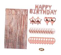 SUPVOX Set de Ballons Anniversaire Décoratifs Séquin et Latex Rose Doré Kit Complet pour Fête avec Ballons Aluminium Happy Birthday Cœurs Confettis et Accessoires pour Mur de Fond