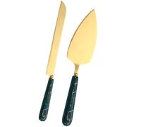 SUPVOX Spatule et Pelle à Gâteau Multifonction en Acier Inoxydable Manche en Céramique, Outil de Service Pâtisserie pour Maison, Lot 2 Pièces Vert Foncé et Doré, pour Découpe