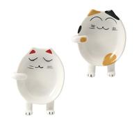 SUPVOX Support de Cuillère en Céramique 2pcs Forme Chat Cartoon Résistant la Chaleur Cuisine, Garde la Plaque Propre et Organise Ustensiles